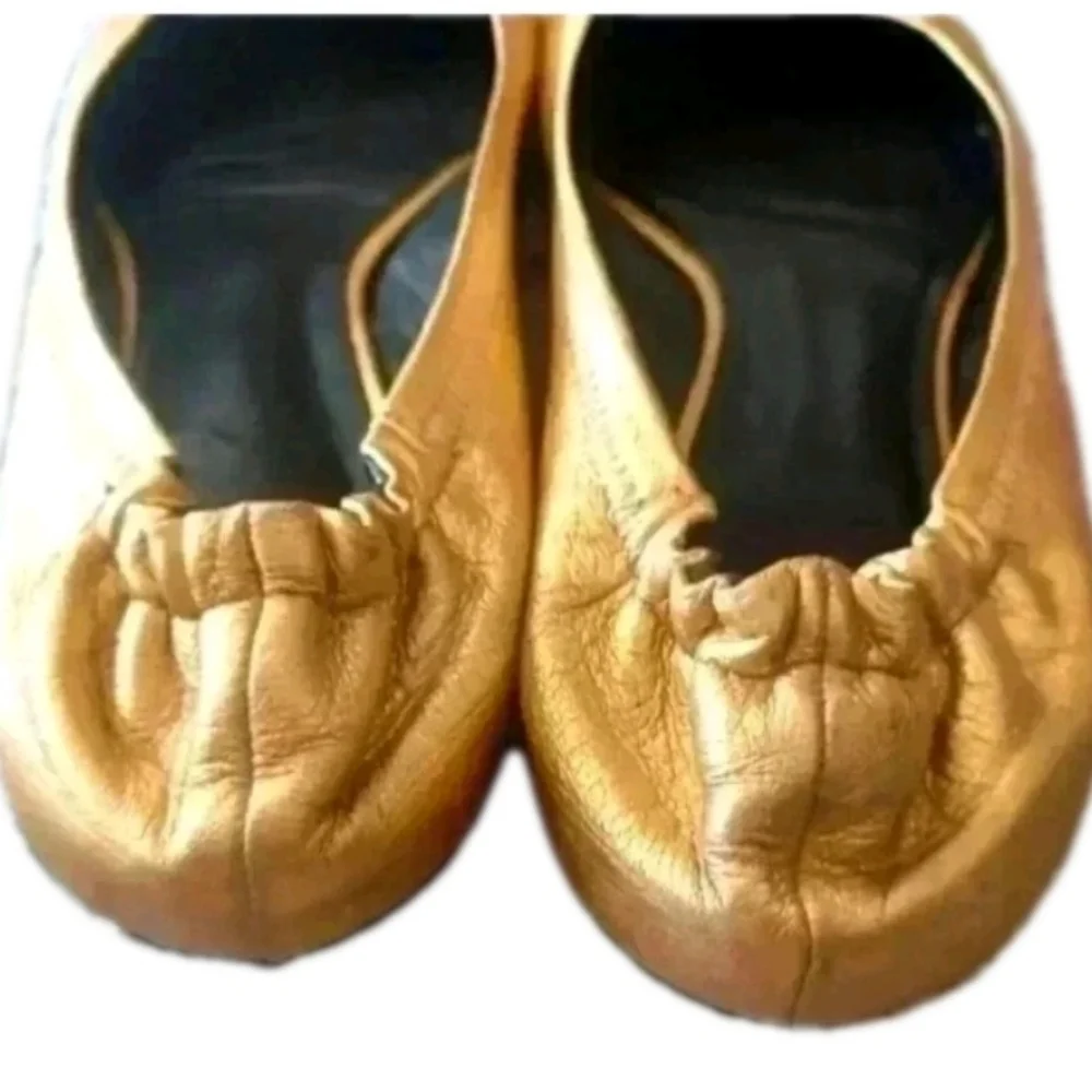 Tory Burch Womens Reva Metallic Gold Leather Ballerina RARE Statement Flats 9.5